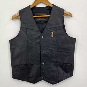 Leather World Lucky Leather Motorcycle Vest Adult Size S Black‎ Button Snap USA